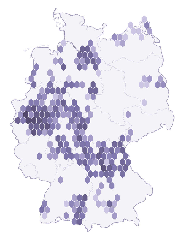 Karte der mouver-Messstellen in Deutschland, zusammengefasst in Waben